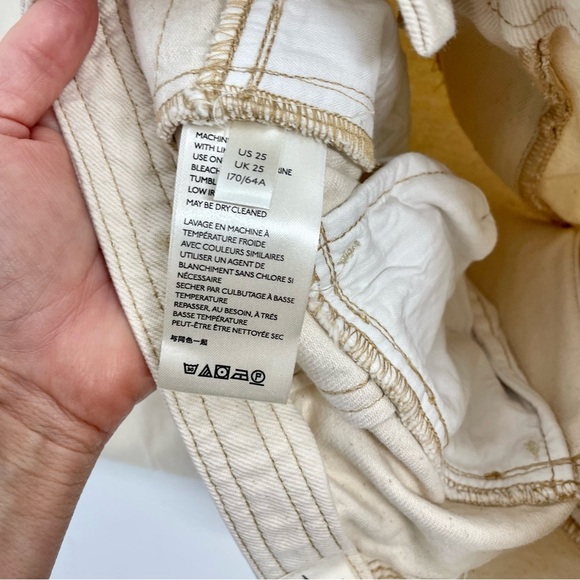 Free People‎ Pleated Carrot Jeans In Cream Cotton Ecru High Waisted Raw Hem 25 - Picture 11 of 13